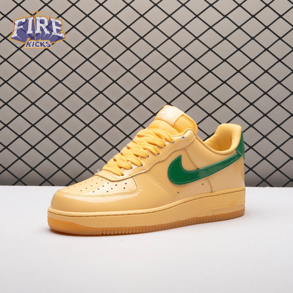 Nike Air Force 1 Low Patent Leather Topaz Gold Pine Green IO4489-700 Unisex