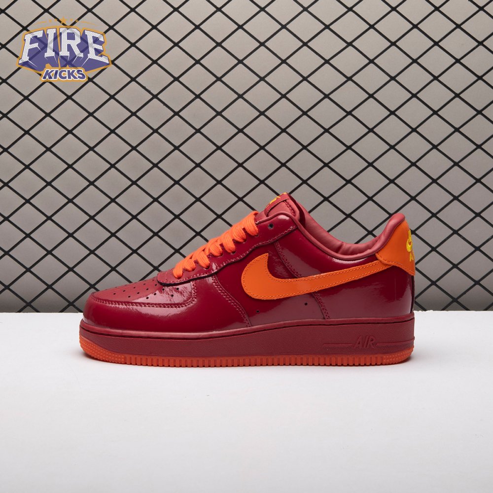 Nike Air Force 1 Low Patent Leather Dark Team Red Safety Orange IO4489-601 Unisex