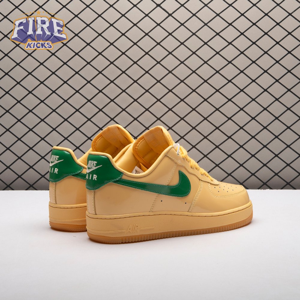 Nike Air Force 1 Low Patent Leather Topaz Gold Pine Green IO4489-700 Unisex